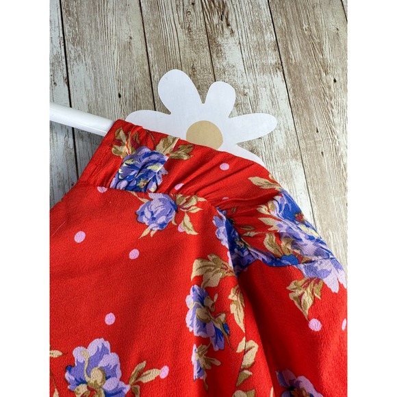 Zara Wrap Mini Dress Sz Small Red Blue Floral Long Sleeve Ruched Stretch‎ A-Line - Picture 6 of 12